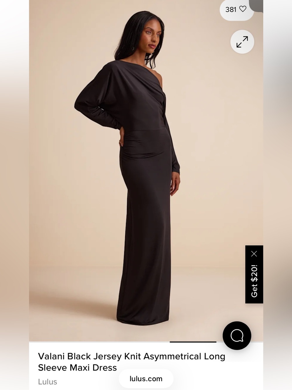Lulu's valani Black jersey Asymmetrical One-Shoulder Maxi Dress - small NWOT